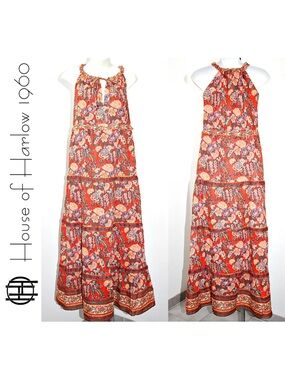 House of Harlow 1960 Red Floral Tiered Halter Maxi Dress